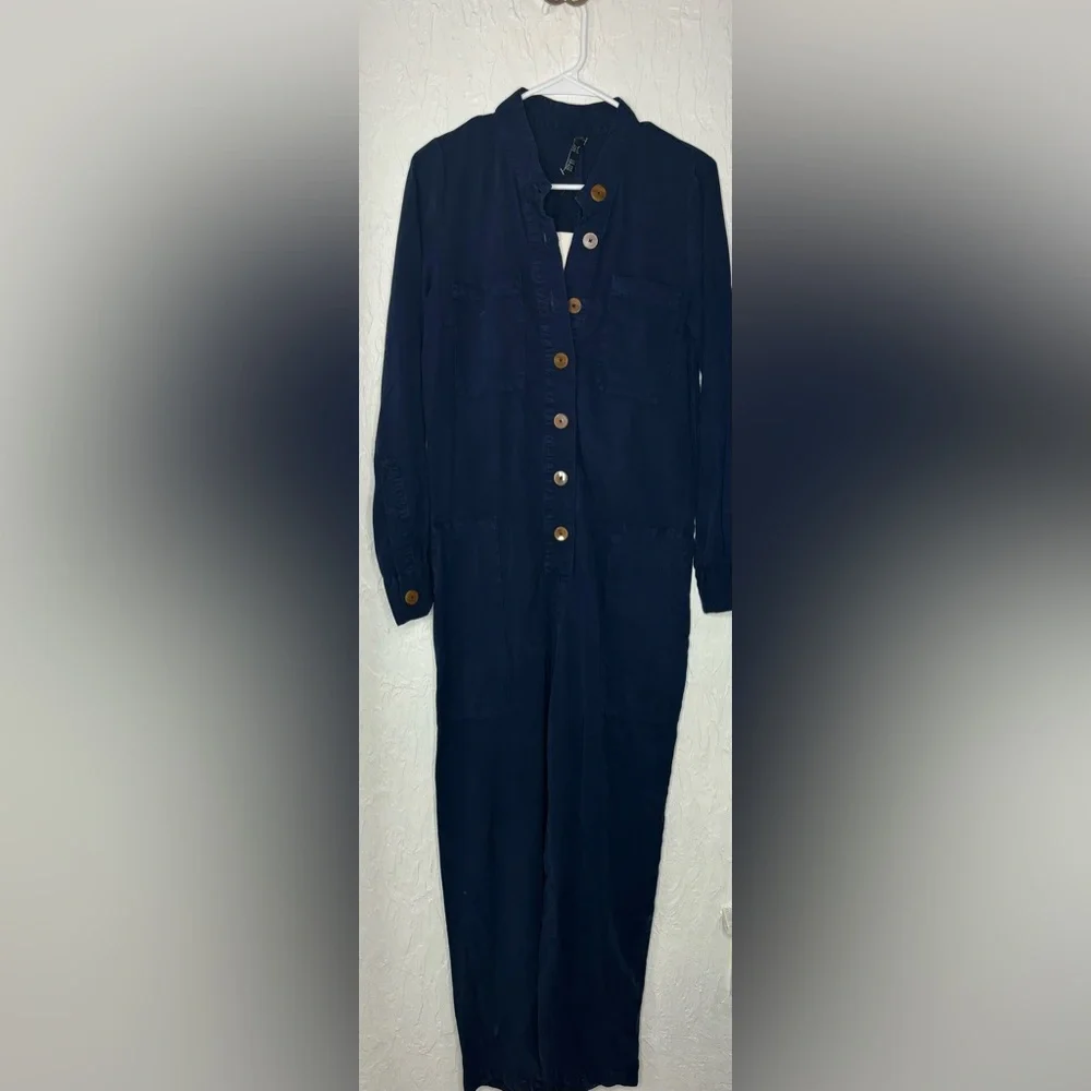 NWT Zara Blue Long Sleeve Utility Jumpsuit Size Medium - Picture 2 of 5